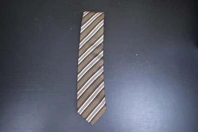 Hugo Boss Neck Tie Gold Gray Striped Design Pattern Silk Wool Mens 3.5"x56" - Image 1 of 4
