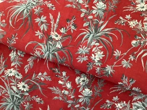 Antique French Floral Fabric Cotton Bouquets Red Ground 19th C. - Picture 1 of 10