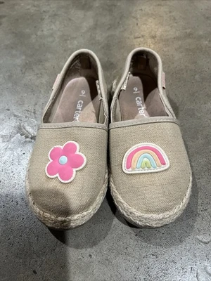 Carter’s Niñas Alpargatas Zapatos Beige Arco Iris Flor Sin Cordones Talla 9m Foto 1 de 3