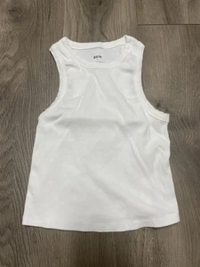 Anthropologie Maeve White Ribbed Sleeveless Racerback Tank Top Shirt Crop Small - Picture 1 of 5
