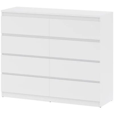 HOMCOM Cassettiera 8 Cassetti con Maniglie Scanalate 120x39x100 cm Bianco - Immagine 1 di 4
