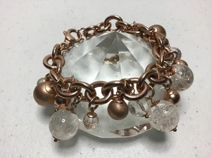 "Pulsera con cuentas de vidrio transparente firmada Honora bronce Italia, longitud 8"" de largo". - Imagen 1 de 5