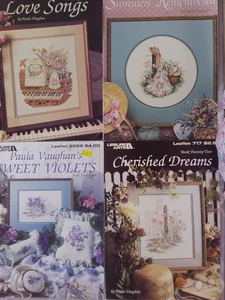 4 x Paula Vaughan cross stitch charts - Violets/Dreams/Love Songs/Summer - Picture 1 of 5