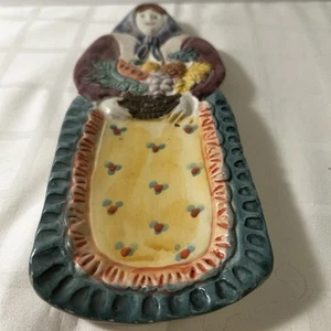 Vintage THE CELLAR Italy Hand Painted Woman/Fruit Spoonrest Wall Hanging Art 9" - Picture 1 of 4