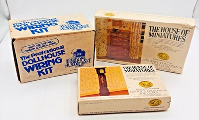 Lot 3 Dollhouse Miniature Furniture Kits Wiring Chippendale Clock 1970s Vintage - Image 1 of 4