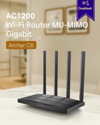 Tp-Link Archer C6 Gigabit Router Wi-Fi, Dual Band Ac1200Mbps Wireless, 5 Porte G - Immagine 1 di 4