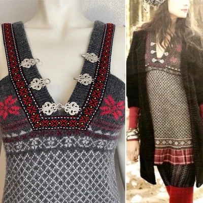 VESTIDO SUÉTER NÓRDICO Free People Lana de Cordero Dirndl Cottagecore Folklórico XXS XS Foto 1 de 4