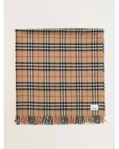 Burberry Classic Check Fringe Scarf Kids Beige Scarves - Picture 1 of 3