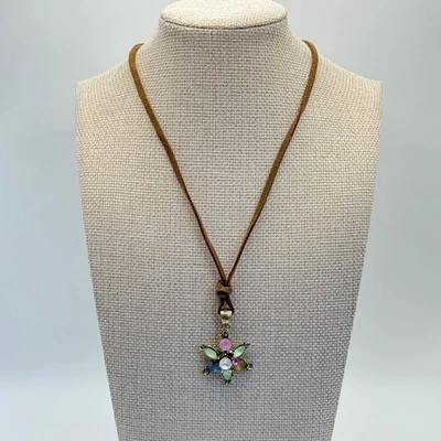 Y2K Boho Flor Colgante Hada Collar Gamuza Cordón Estrás Longitud Ajustable Foto 1 de 3