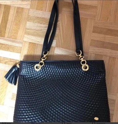 正品 Bally 手提包手提包单肩包优质黑色绗缝皮革日本!!!! — 第 1/4 张图片