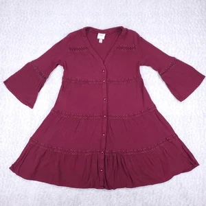 Knox Rose Peasant Dress Womens M Burgundy Crochet Bell Sleeve Casual Boho Flowy - Picture 1 of 11