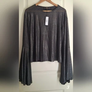 L & B Black & Silver Metallic Long Sleeve Top Size XL NWt Wester Boho Coastal - Picture 1 of 10