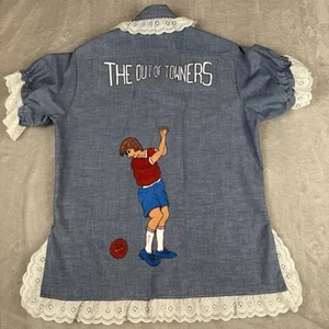 Vtg JC Penney Big Mac Shirt S Chambray Hand Painted Bowling Lace Trim Rockabilly - Picture 1 of 18