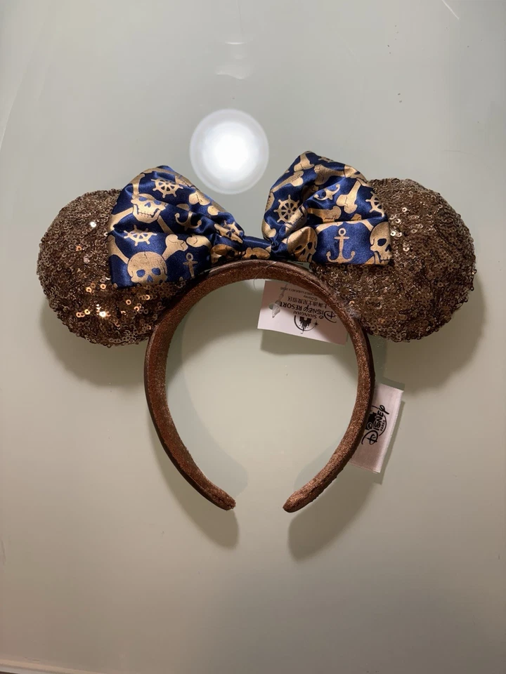 Diadema Oficial Orejas Disney Minnie Mouse Arco Azul Marino/Cobre Piratas Lentejuelas Nuevo con Etiquetas Foto 1 de 2