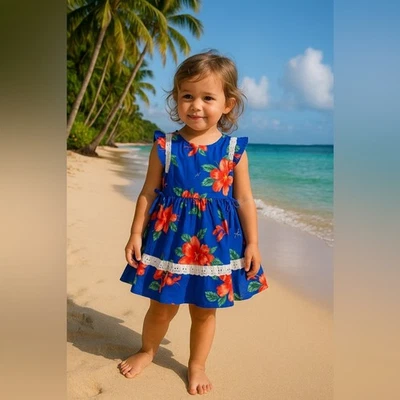 Vestido Hawaiano Hilo Hattie Vintage | Talla 2 | Conjunto Aloha Floral Azul Foto 1 de 4