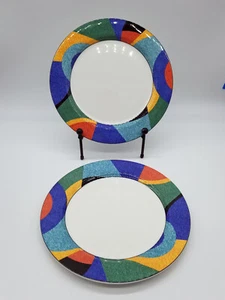 Vintage 2er Set Victoria Beale Akzente Freizeit #9019 Essteller 10,5" Geometrisch - Bild 1 von 6