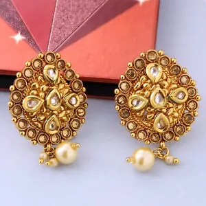 Orecchini indiani Bollywood placcati oro gioielli sposa Kundan matrimonio donna top - Foto 1 di 4