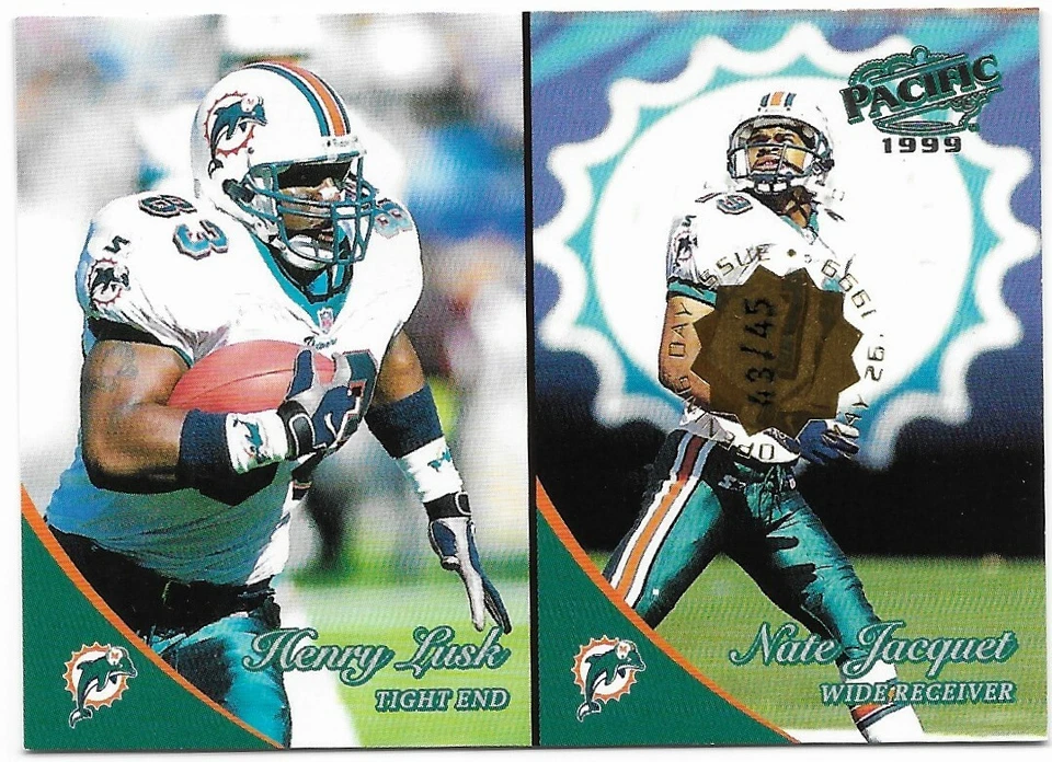 1999 Pacific Opening Day Parallel #216 /45 Henry Lusk Nate Jacquet Dolphins NFL - Image 1 of 2