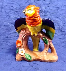 Vintage Papagei Keramik Keramik Figur thront auf Ast 6,5" - Bild 1 von 5