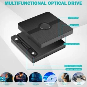 External CD DVD Drive For PC Laptop Windows 11 10 3.0 Writer Reader Burner S3L3 - Photo 1/8