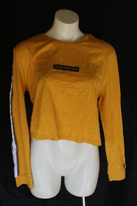 ☀️ SIZE M JAY JAYS YELLOW CROPPED LONG SLEEVE COTTON “MIXED EMOTIONS” T-SHIRT - Picture 1 of 6