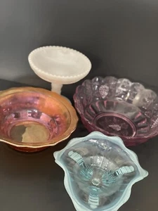 Vtg Assorted Art Glass Bowls Ruffled Fenton Carnival Milk Glass - Picture 1 of 8