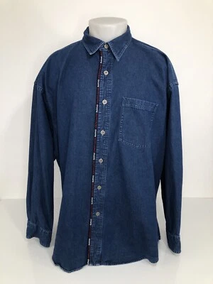 CHAPS / RALPH LAUREN - 1990s CHAPS ALL OVER SEAM Denim METAL BUTTON  XL/2X Shirt - Image 1 of 4