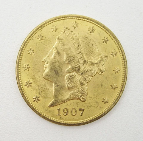 1907 US Twenty Dollar $20 Liberty Head Double Eagle Gold Coin UngradedCirculated Cover