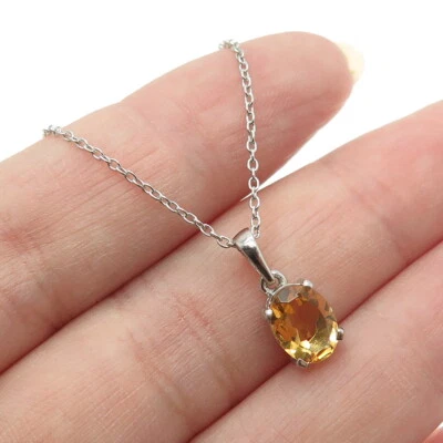 Colar de corrente de cabo citrino corte oval real prata esterlina 925 18" - Imagem 1 de 4