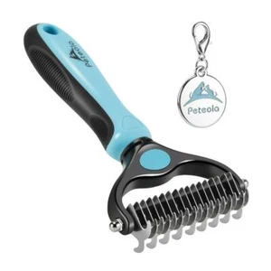 2sides Dog Cat Brush for Shedding - Pet Grooming Hair Undercoat Rake Comb-Blue - Picture 1 of 12