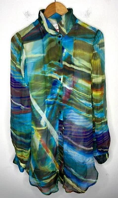 Johnny Was X BIYA Pequeña Blusa Tie Dye Mármol Túnica Camisa Azul Deliza Boho Aqua Foto 1 de 4