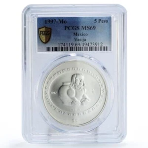 Mexico 5 pesos Precolombina Vasija Statue Sculpture MS69 PCGS silver coin 1997 - Picture 1 of 2