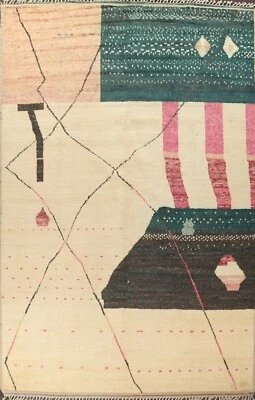 Alfombra oriental geométrica bereber marroquí moderna de felpa gruesa hecha a mano 10x15 Foto 1 de 4