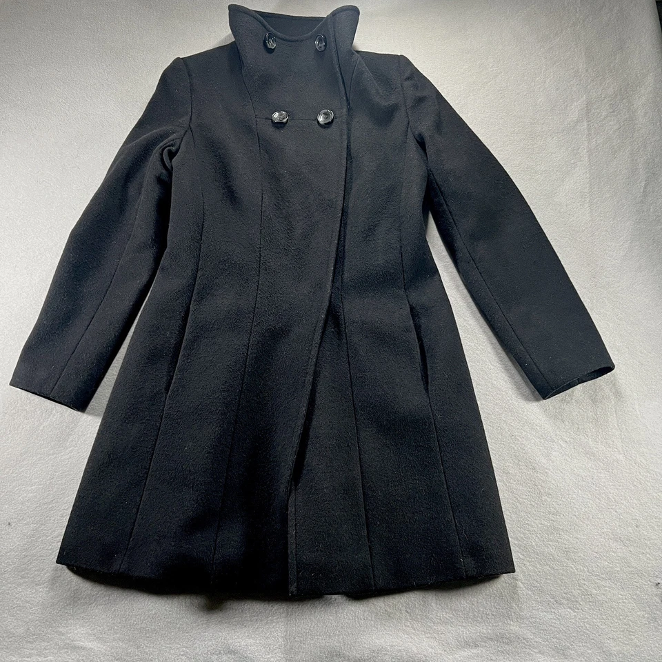 Trina Turk гороха пальто женщин 4 черный ягненка шерсти двубортный насмешливый шеи траншея - Изображение 1 из 4