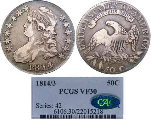 1814/3 50C PCGS / CAC VF30 O-101 CAPPED BUST ~ PERFECT ORIGINAL PIECE! Cover