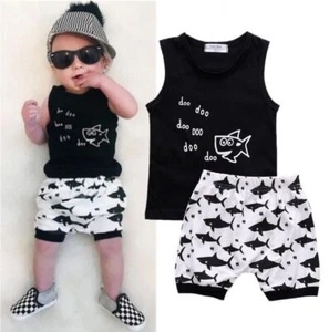 Newborn Baby Boys Shark Tops Sleeveless T-shirt +Shorts Clothes Boys Clothes Set - Picture 1 of 5