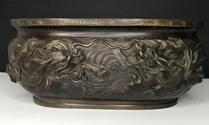LARGE WATER DRAGON VASE Japan Style MEIJI Bronze Vintage Antique Planter - Picture 1 of 11