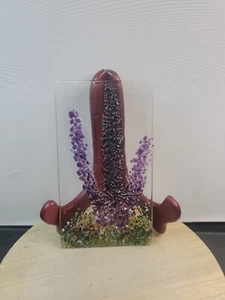 Lavender Purple Flowers Fused Glass Art Glass Picture 4"×7" - Picture 1 of 5