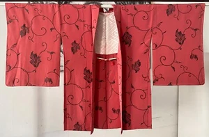 Chaqueta Kimono Japonesa HAORI Antigua OMESHI Brocado 100% Rosa Estampado Hiedra - Imagen 1 de 12