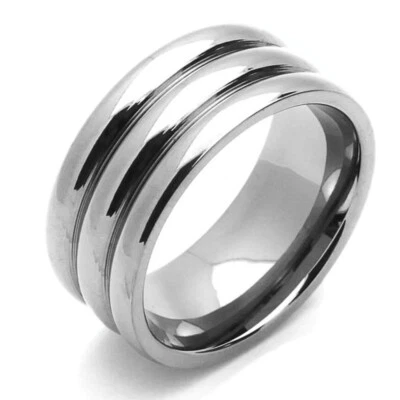 Men 9MM Comfort Fit Titanium Wedding Band Grooved Dome Ring - Image 1 of 3