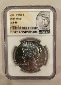 CLEARANCE!! 35% OFF 2021 HIGH RELIEF PEACE SILVER DOLLAR NGC MS69 MINT PKG - Picture 1 of 3