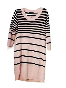 Derek Heart Sweater Dress Size 1X Womens PINK Black Striped 3/4 Sleeve - Picture 1 of 9