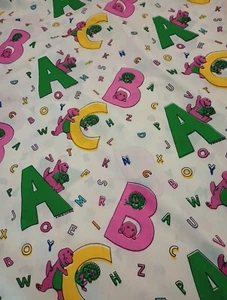 Vintage Barney The Dinosaur Twin Bed Flat Sheet 1993 ABC Read Description - Picture 1 of 7