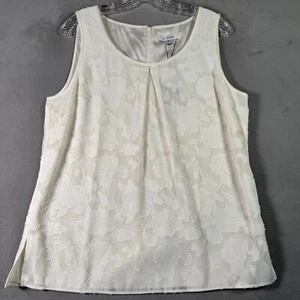 St. John Top Womens M Ivory Silk Spandex Tonal Applique Sleeveless Tank NEW - Picture 1 of 11