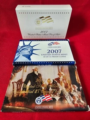 2007 Clad U.S. 14 Coin Mint Proof Set w/BOXES & COAs - Image 1 of 4