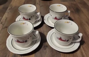 Set of 4 Pfaltzgraff Snow Village Christmas Coffee Tea Cups & Saucers Snowman ⛄️ - Imagen 1 de 9