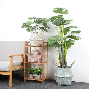Handwoven Striped Wicker Collapsible Straw 2 Colors Patchwork Storage Basket New - Picture 1 of 9