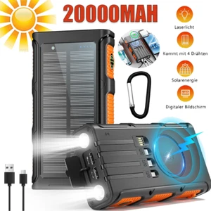 20000mAh Solar Powerbank Wasserdicht Solar Ladegerät mit 4 Kabel Für alle Handys - Bild 1 von 15