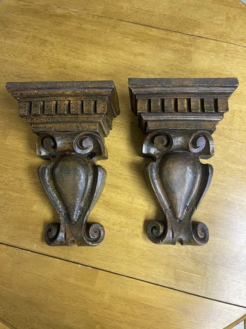 VTG Wood Carved Corbel Decorative Wall Bracket Shelf Pair Vintage Smoke Free Cover