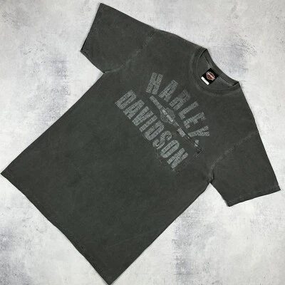 De colección Harley Davidson Henderson Big Logo Camiseta Gris Lavado Talla Me... - Imagen 1 de 4